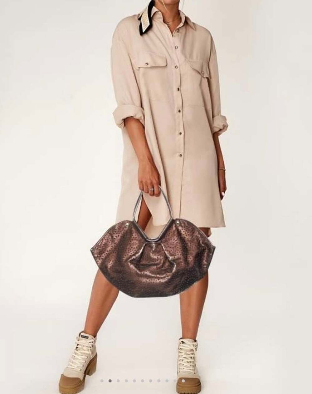 Jimmy Choo Metallic Bronze Star Perforated Leather Tote Shoulder Bag